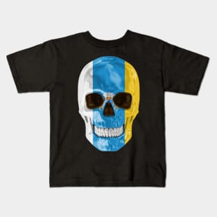 Canary Islands (Spain) Flag Skull - Gift for  With Roots From Canary Islands (Spain) Kids T-Shirt